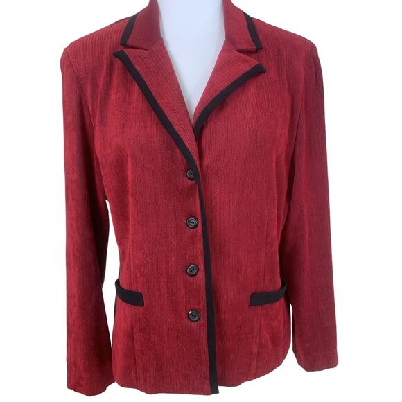 Vintage Jackets & Blazers - Vintage Petit Size L Velvet Brocade Corduroy Blazer Jacket Cranberry Red Holiday